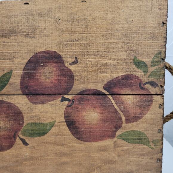 VTG Wood Apple Box 16" Hand Painted Rope Handle Signed 1997 County Fair 4H - Picture 8 of 16